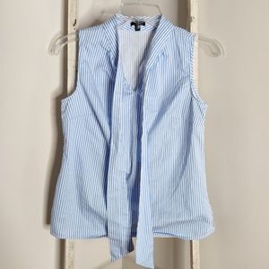 Talbots Top womens 2 Petite blue white stripe sleeveless side zip minimalist
